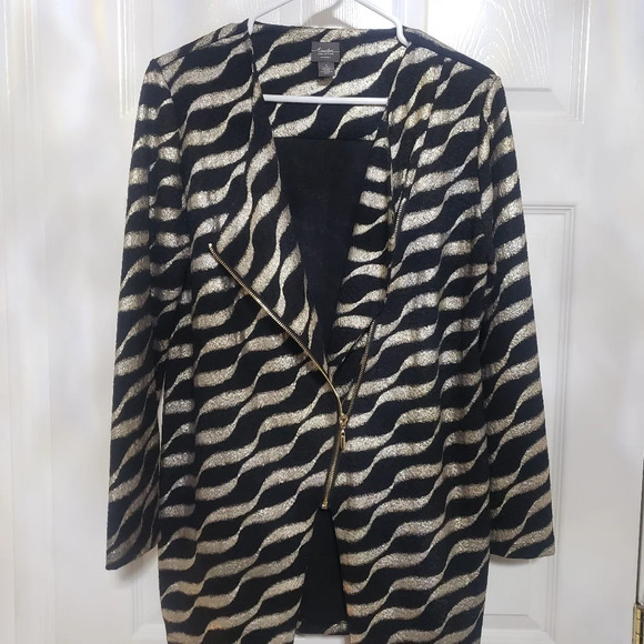 Chico's Travelers Metallic Wavy Stripped Asymmetrical Zip Up Jacket - Picture 1 of 6